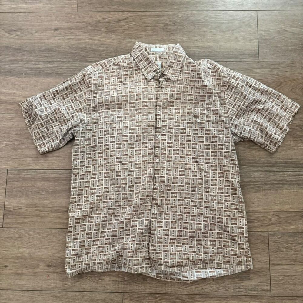 Burma Bibas Mens Large 100% Cotton Abstract Geometric Print Short Sleeve Shirt